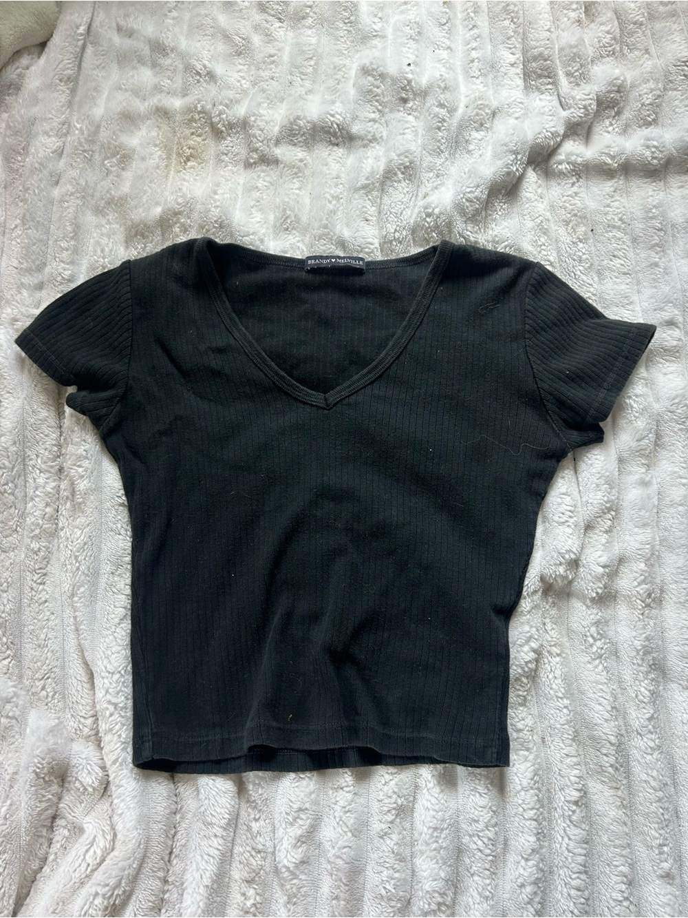Brandy Melville Black Ribbed V-Neck Crop Top